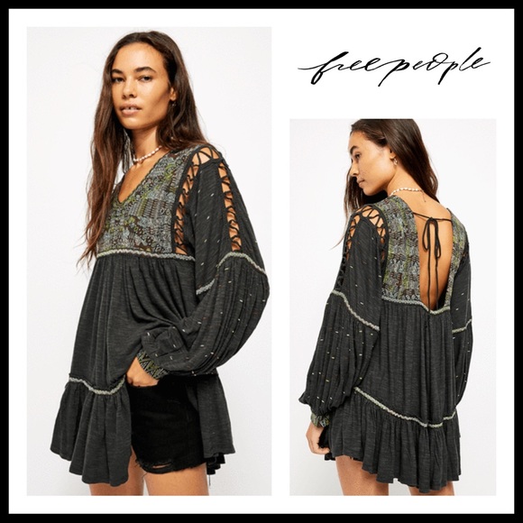 FREE PEOPLE BOHO FLOWY TUNIC MINI DRESS A3C - Picture 8 of 16